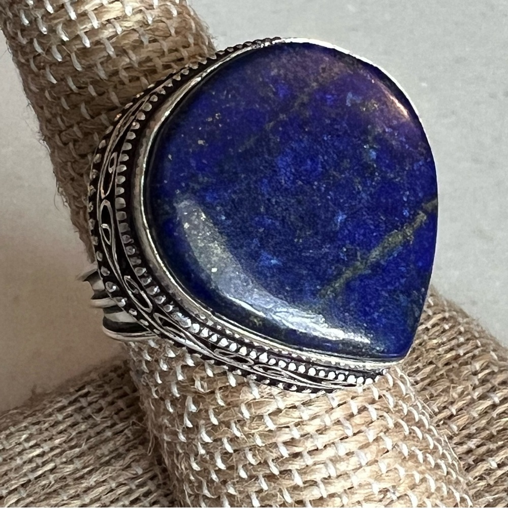 New Lapis Lazuli Handmade Silver Overlay Ring Size 7.25
